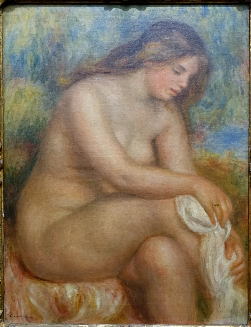 Badande kvinna som torkar sitt högra ben - Pierre-Auguste Renoir