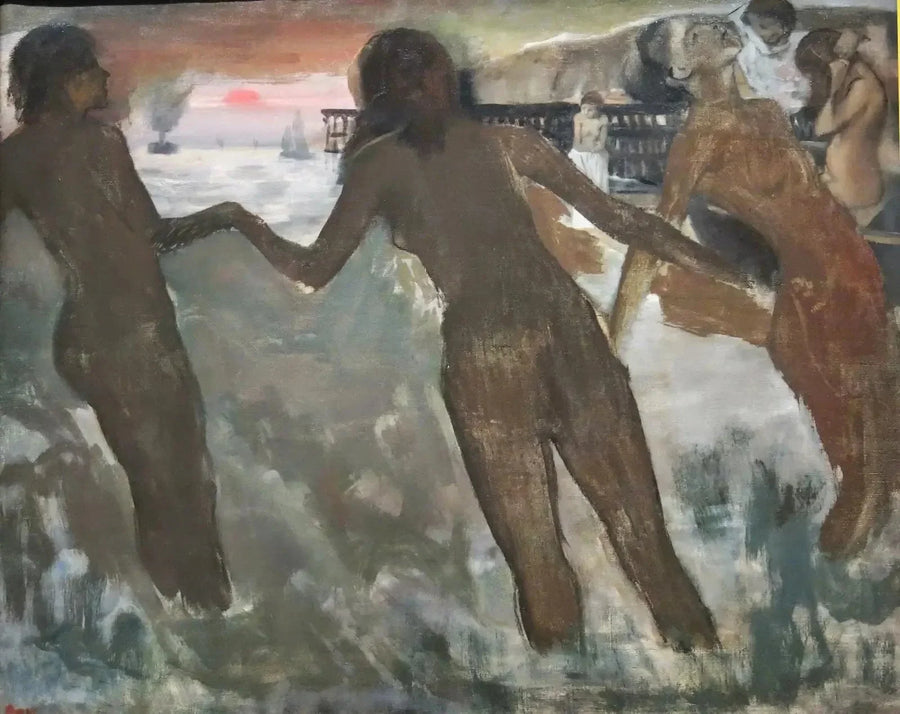 Små bönder som tvättar sig i havet vid kvällningen - Edgar Degas