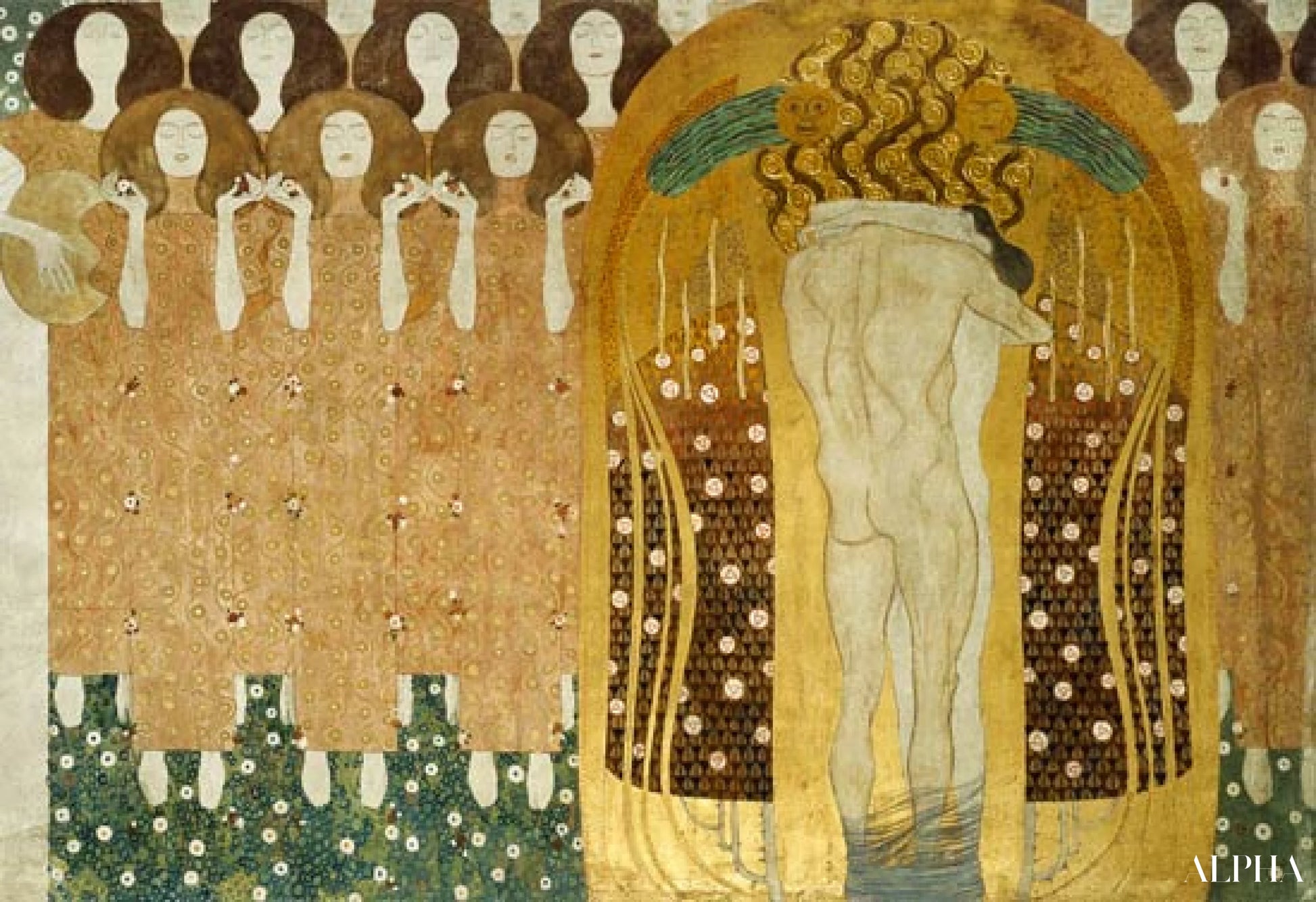 Baiser, détail de La Frise Beethoven  - Gustav Klimt - Reproductions de tableaux et peintures haut de gamme