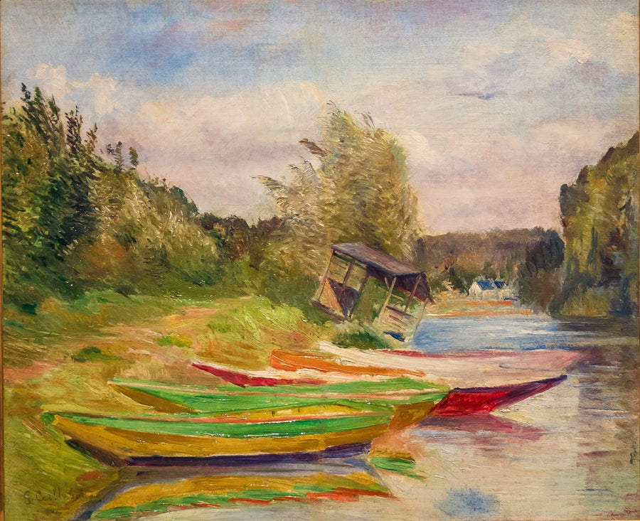 Båtar och stuga, Seine-stranden - Gustave Caillebotte