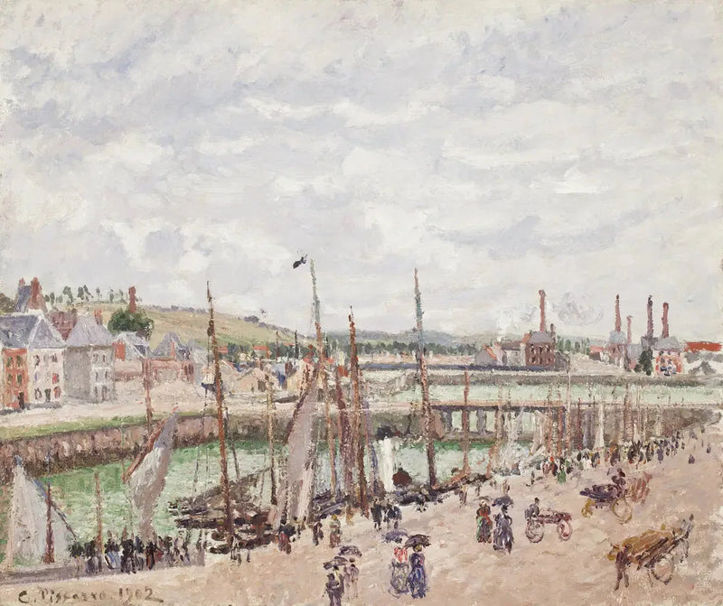 Bassinerna Duquesne och Berrigny i Dieppe, grått väder - Camille Pissarro