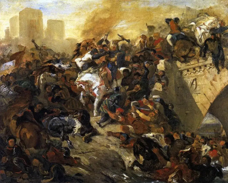 Slaget vid Taillebourg vunnit av helige Louis - Eugène Delacroix