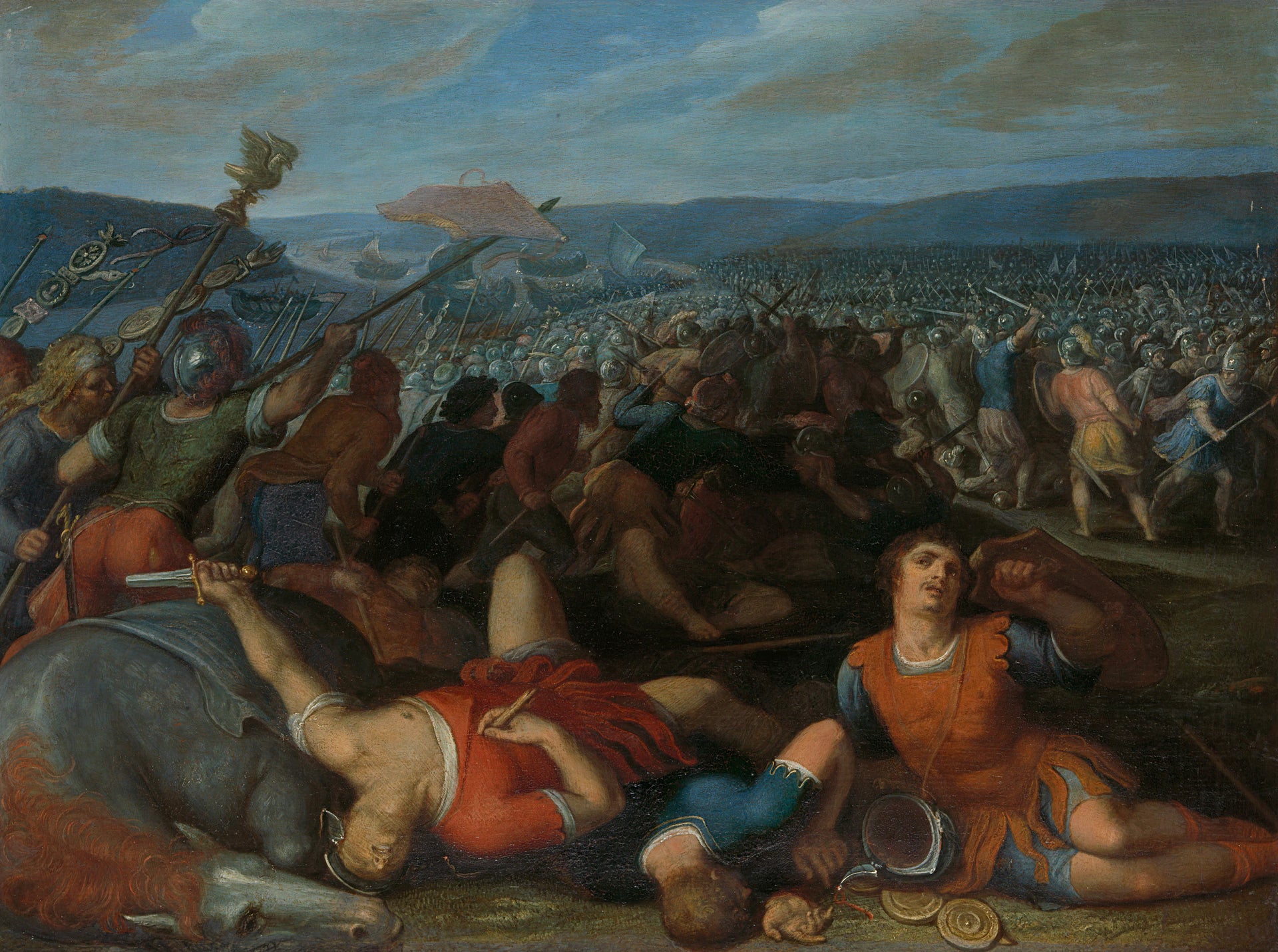 Les Bataves battent les Romains sur le Rhin - Otto van Veen