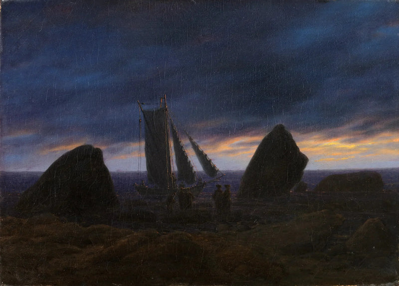 Fiskebåt mellan två klippor på stranden av Östersjön - Caspar David Friedrich