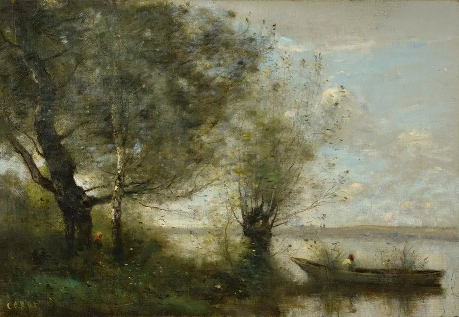 Båt nära en flod - Jean-Baptiste Camille Corot