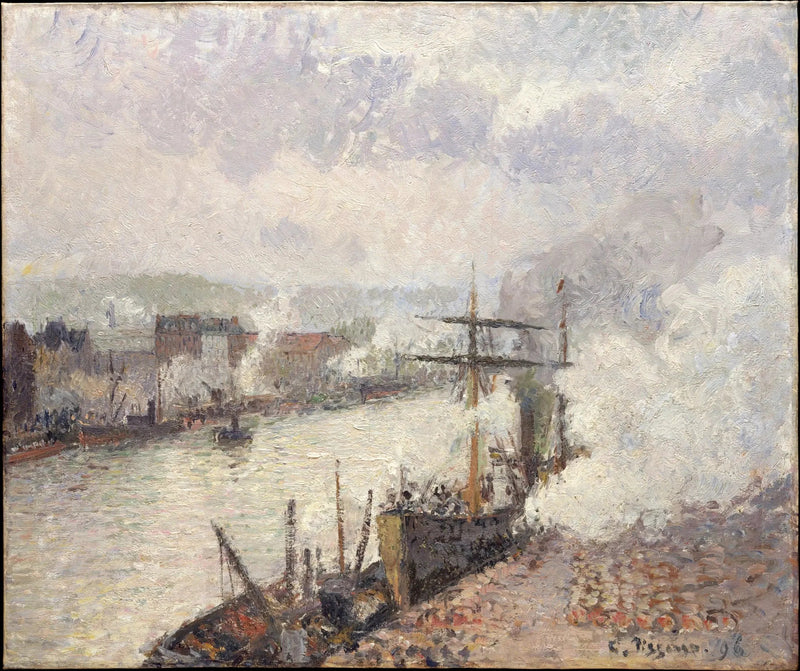 Ångbåtar i hamnen i Rouen - Camille Pissarro