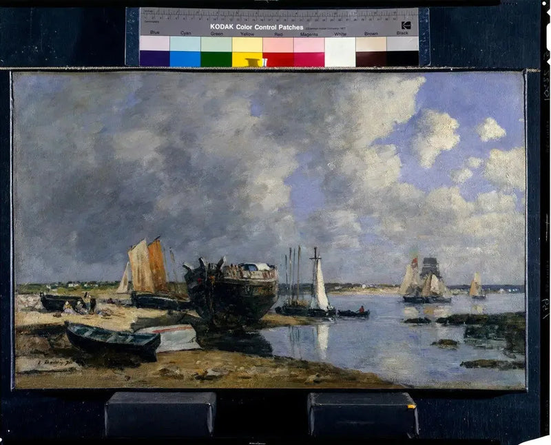 Båtar vid ankar och vid brohuvudet - Eugène Boudin