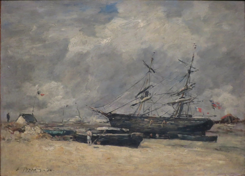 Fiskebåtar på stranden. Trouville, lågvatten - Eugène Boudin
