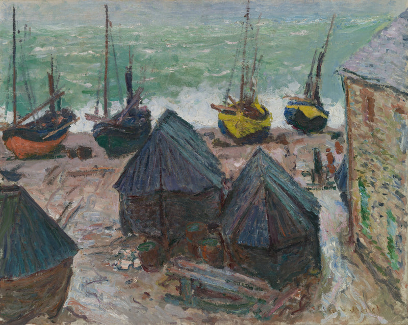 Båtar på stranden i Étretat W1024 - Claude Monet