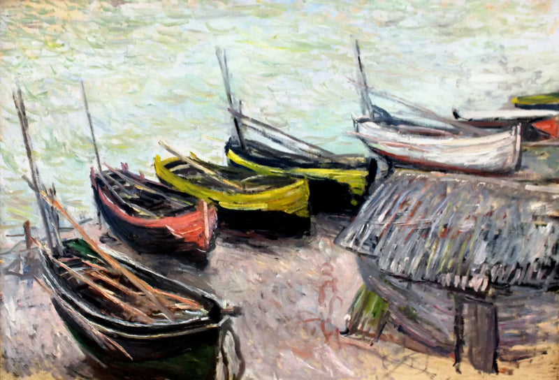 Båtar på stranden i Étretat - Claude Monet