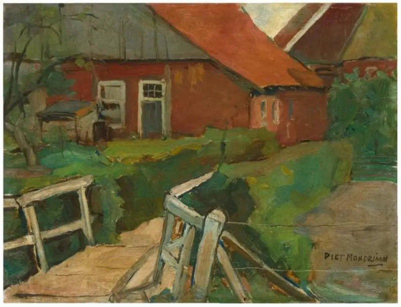 Jordbruksbyggnader med bro - Piet Mondrian
