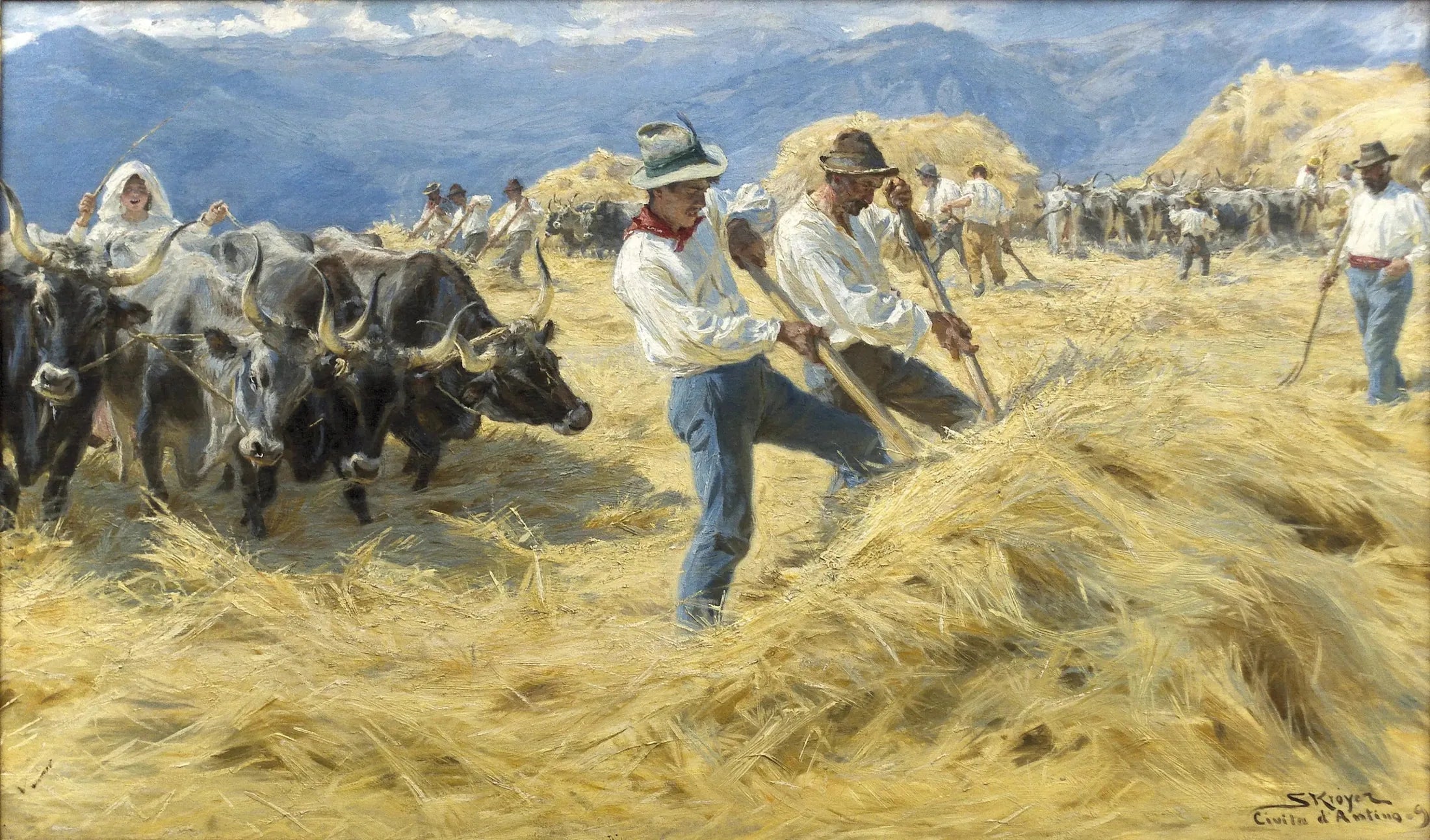 Battage dans les Abruzzes. Cività d'Antino - Peder Severin Krøyer image 1 copie peinte à la main à l’huile