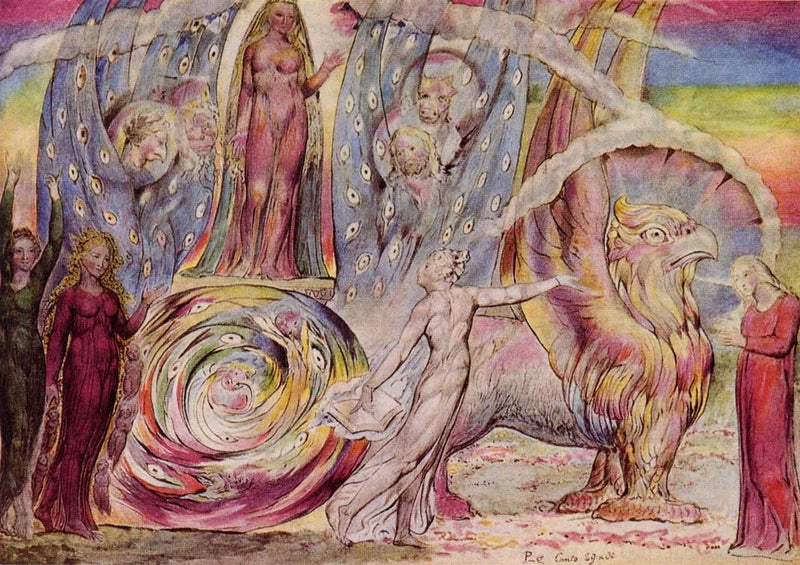 Béatrice riktar sig till Dante från bilen - William Blake