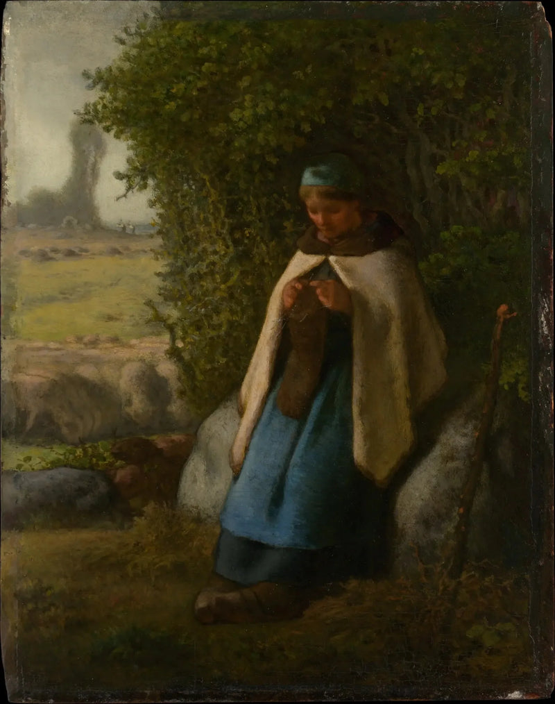 Bergflicka sittande på en klippa - Jean-François Millet