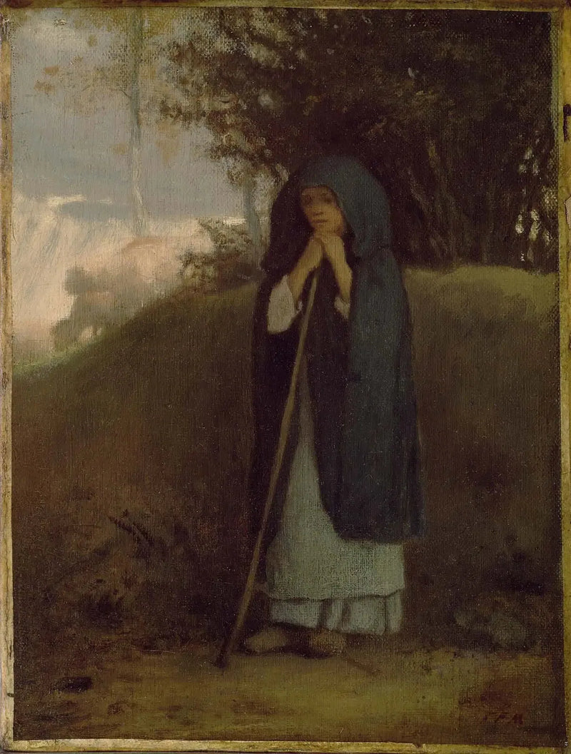 Bergerska som stöder sig på sin käpp - Jean-François Millet