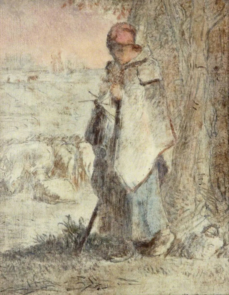 Bergerska som stickar - Jean-François Millet