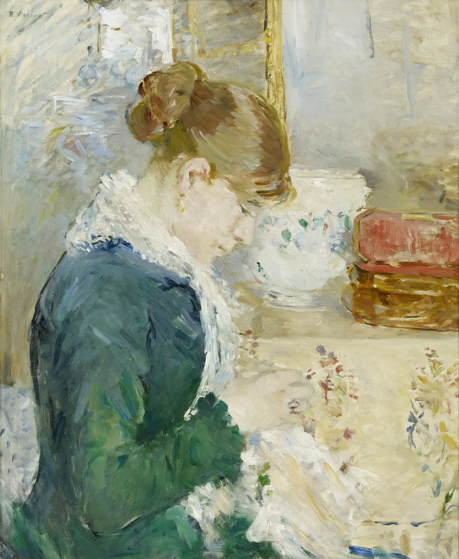 Femme cousant, peinture de Berthe Morisot
