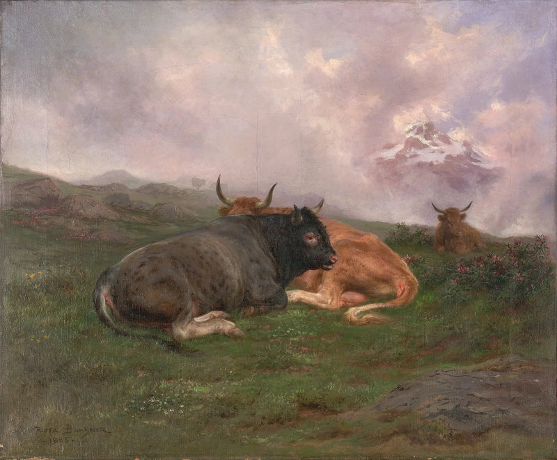 Boskap som vilar på en kulle i Alperna - Rosa Bonheur
