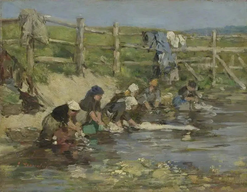 Tvättare vid en bäck - Eugène Boudin