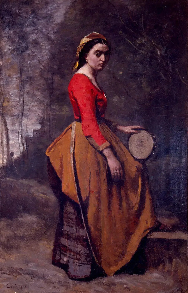 Bohémiska med tamburin - Jean-Baptiste Camille Corot