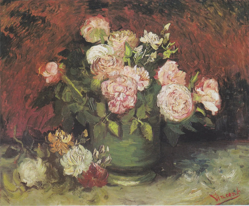 Skål med pioner och rosor - Vincent van Gogh