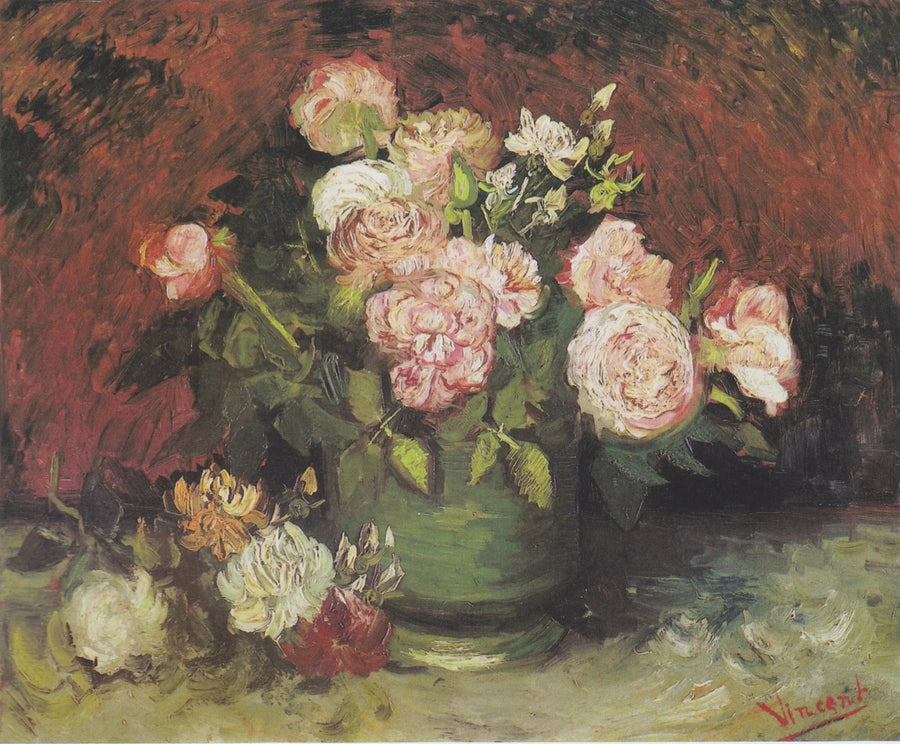 Skål med pioner och rosor - Vincent van Gogh