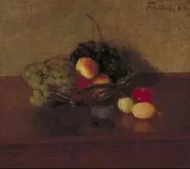 Glasboll med vita och blå druvor, persikor och plommon - Henri Fantin-Latour