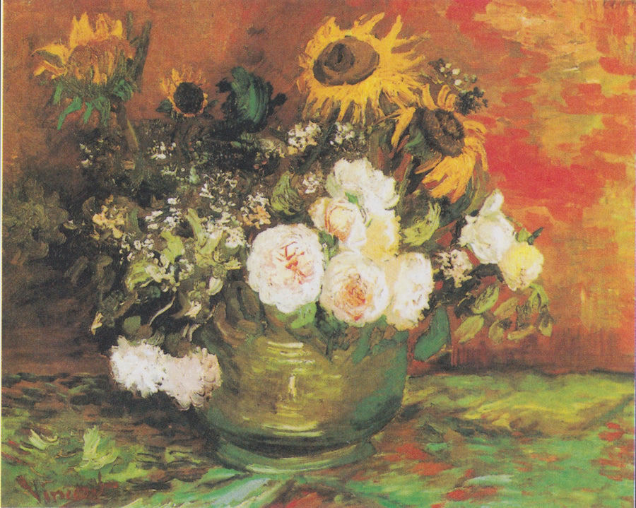 Skål med solrosor, rosor och andra blommor - Vincent van Gogh