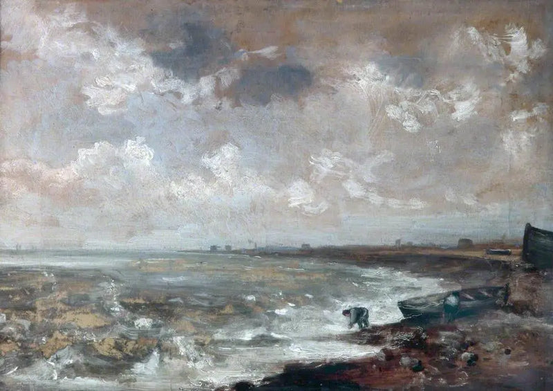 Sjölandskap med fiskare nära en båt - John Constable