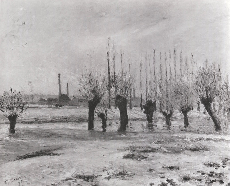 Oise-stranden i Pontoise, snöeffekt - Camille Pissarro