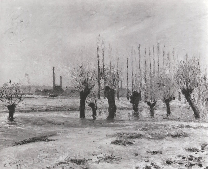 Oise-stranden i Pontoise, snöeffekt - Camille Pissarro