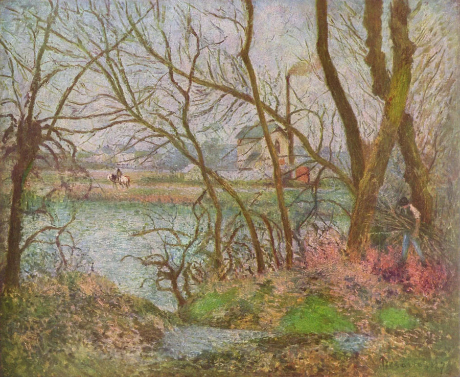 Oise-stranden, nära Pontoise, grått väder - Camille Pissarro