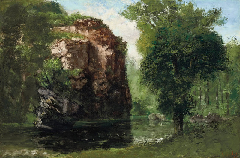 Bord av Loue med klippor till vänster - Gustave Courbet