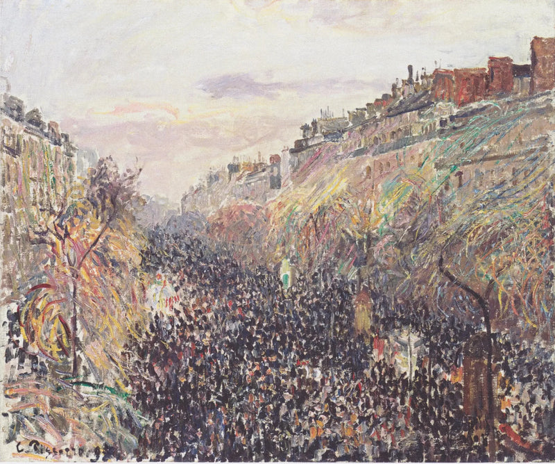 Boulevard Montmartre, Mardi Gras, vid solnedgången - Camille Pissarro