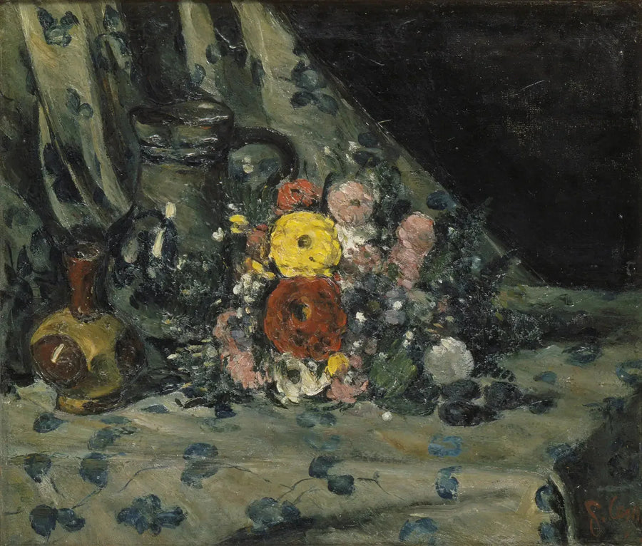 Bukett med gul dahlia - Paul Cézanne