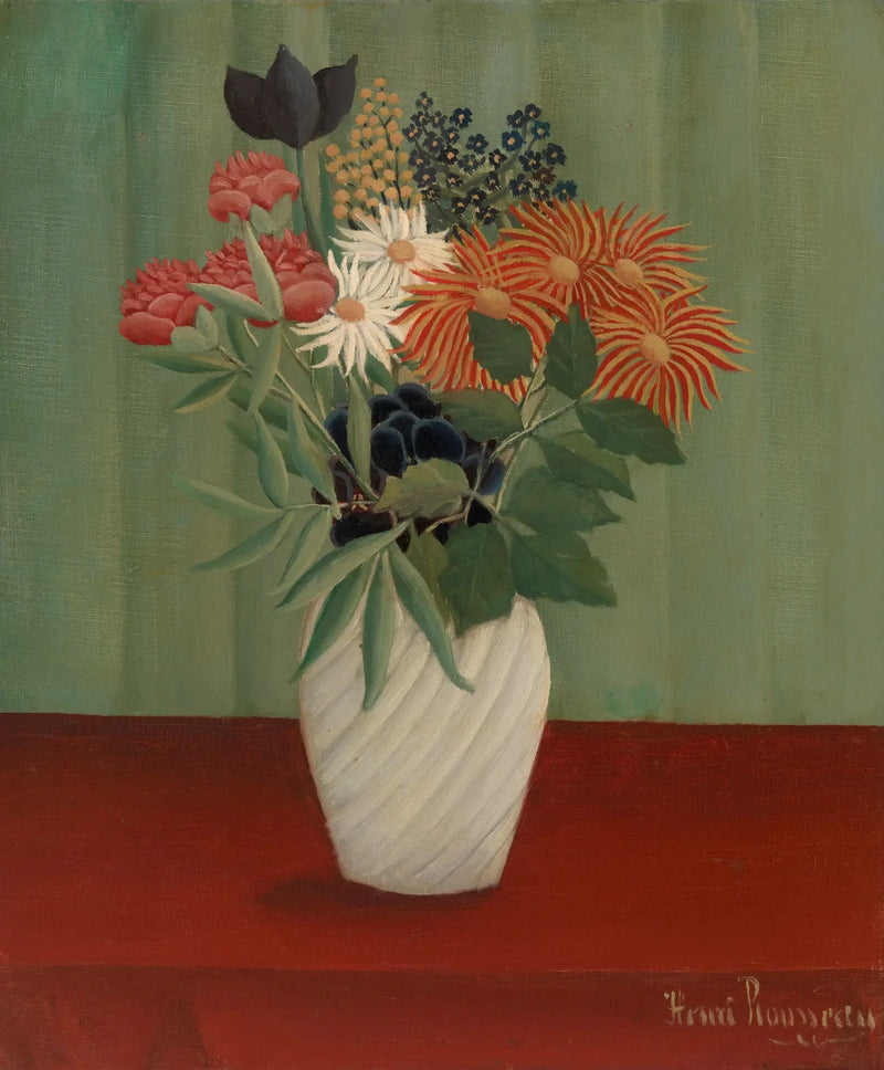 Blomsterbukett med prästkragar och tokyo - Henri Rousseau