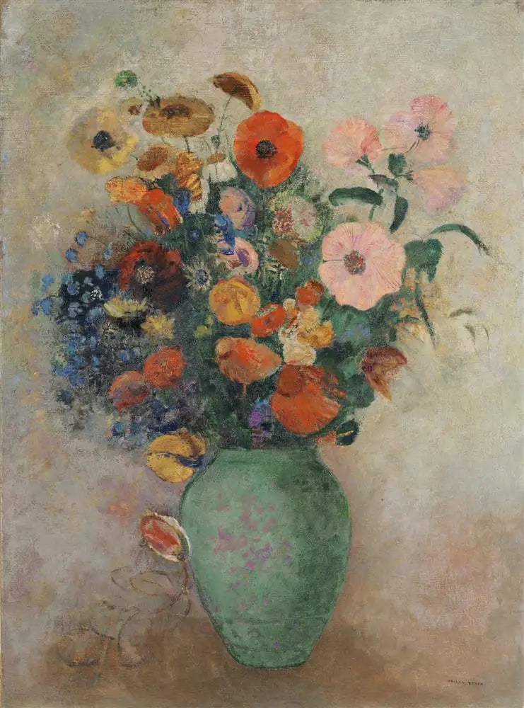 Blomsterbukett i en grön vas - Odilon Redon