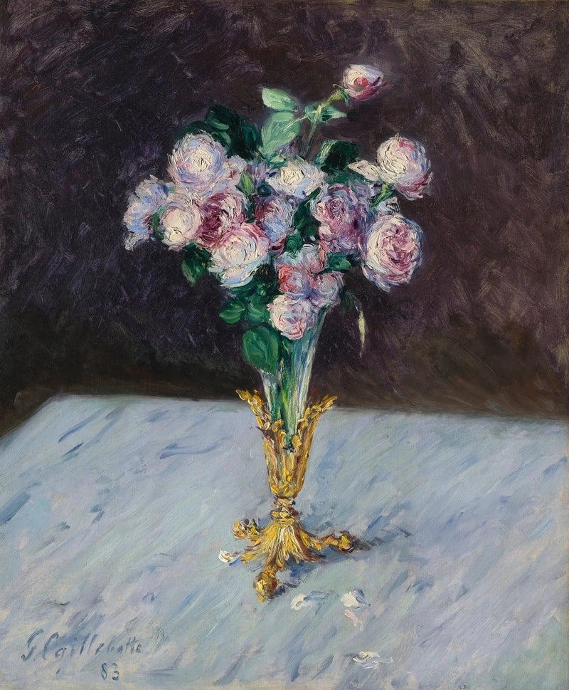 Rosbukett i en kristallvas - Gustave Caillebotte