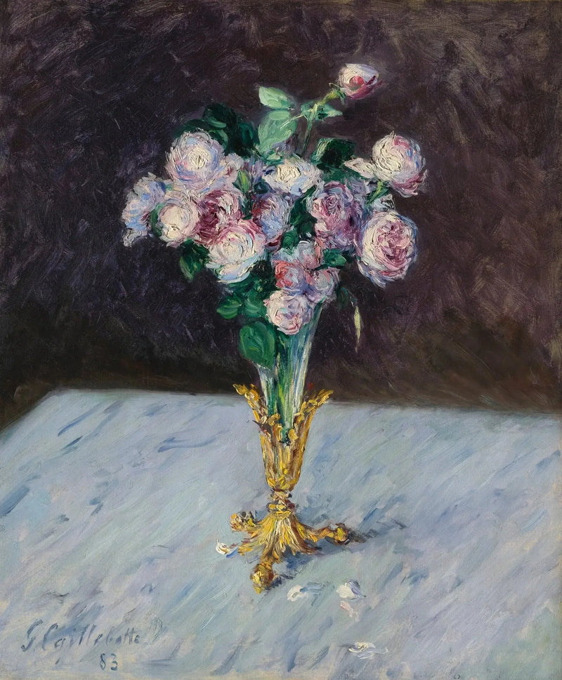 Rosbukett i en kristallvas - Gustave Caillebotte