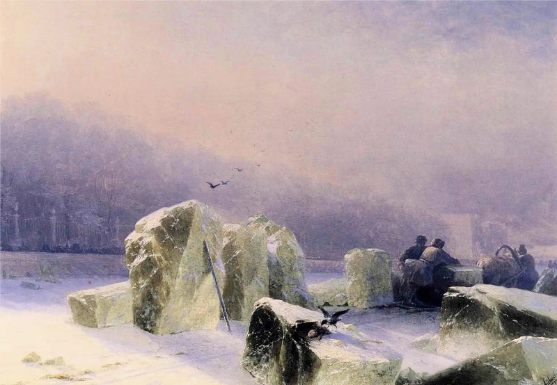 Isbrytare på den frusna Neva i Sankt Petersburg - Ivan Aivazovskij