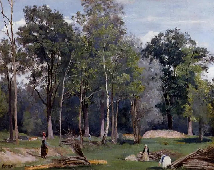 Bûcheronnes i en äng vid skogskanten. Ville d'Avray - Jean-Baptiste Camille Corot