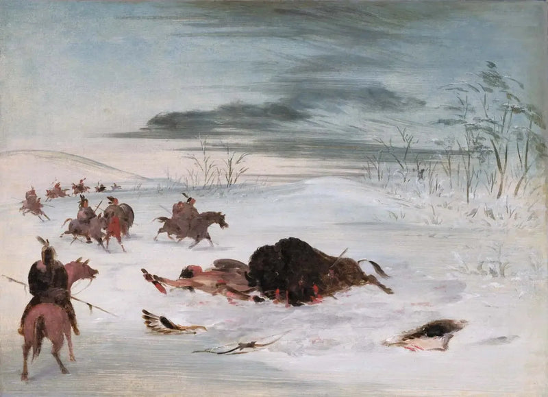 Den döende hanbuffeln i en snödriva - George Catlin
