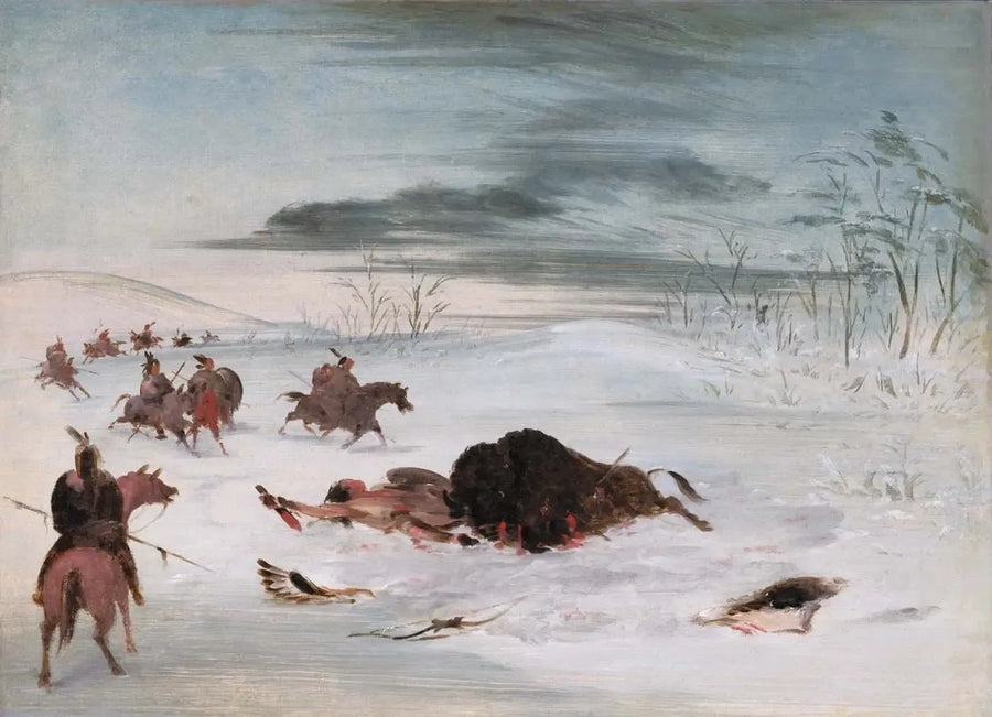 Den döende hanbuffeln i en snödriva - George Catlin