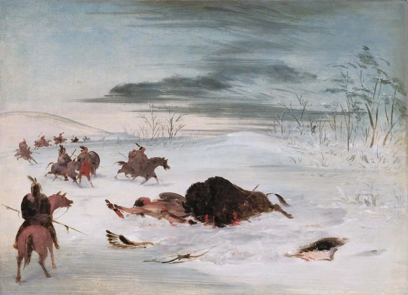 Den döende hanbuffeln i en snödriva - George Catlin