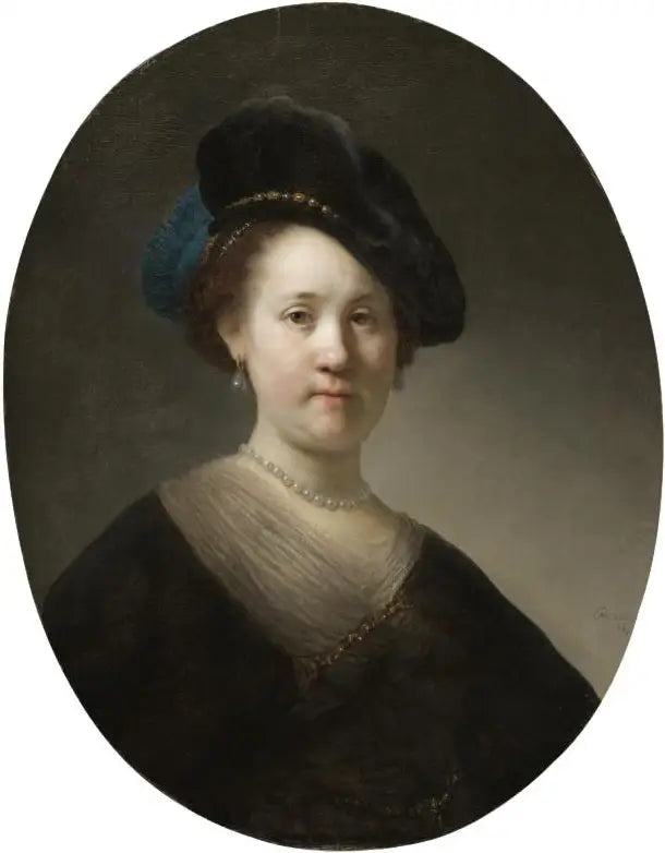 Byst av en ung kvinna med fjäderhatt - Rembrandt