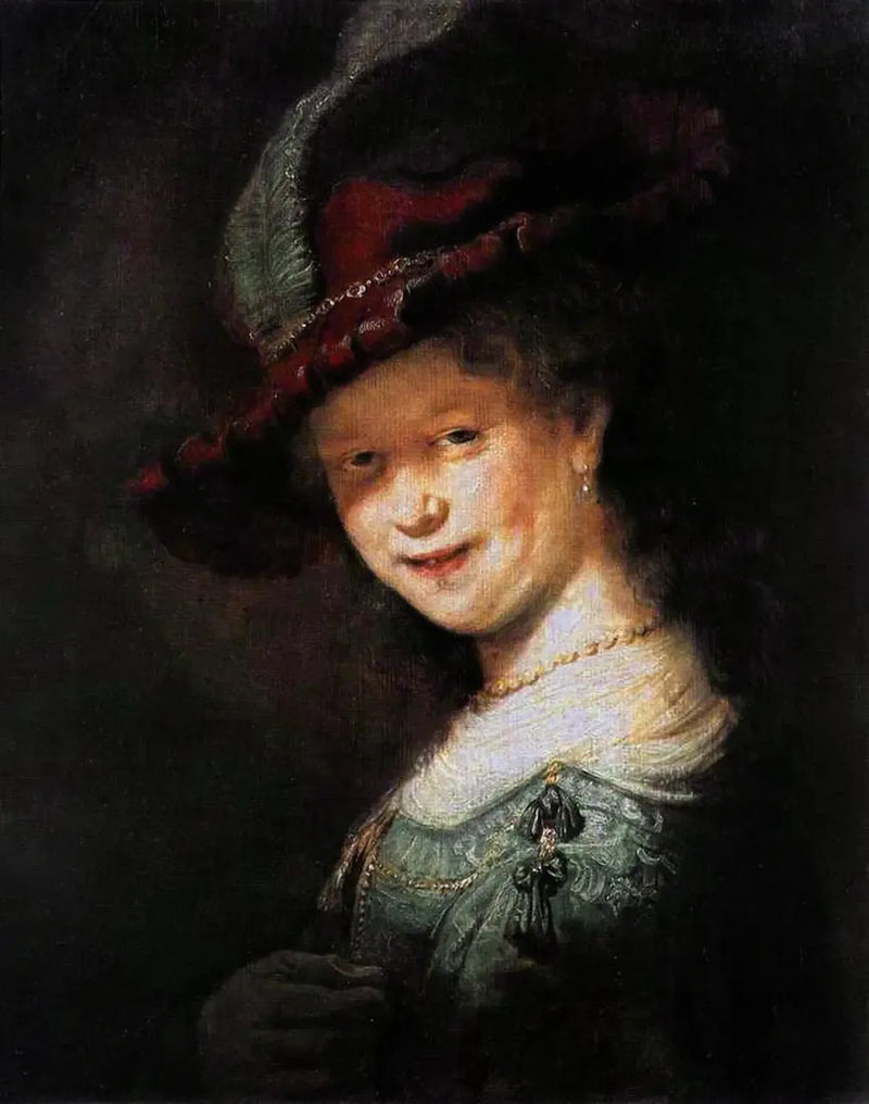 Byst av en leende ung kvinna, kanske Saskia van Uylenburgh - Rembrandt
