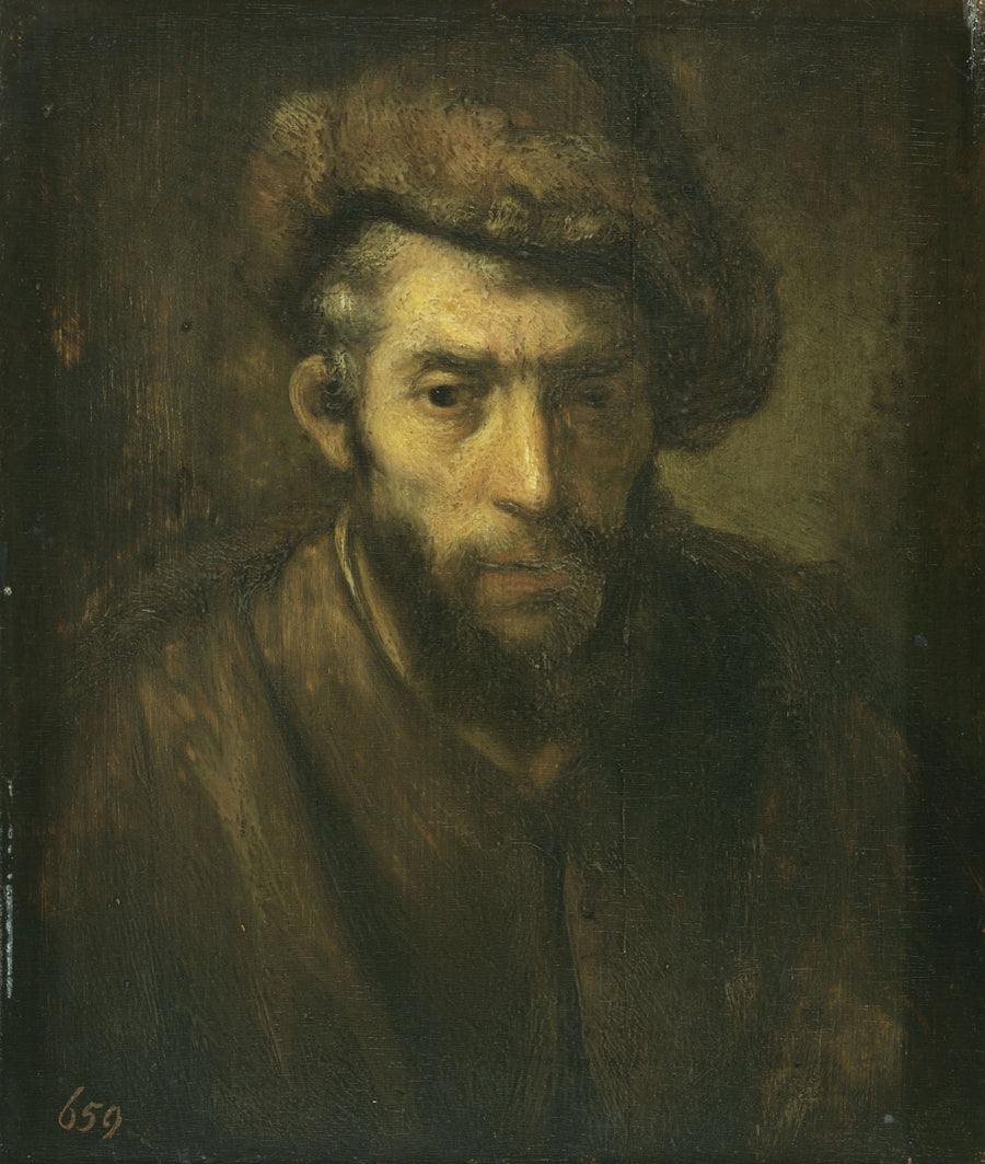 Manlig byst med en pälsmössa - Rembrandt