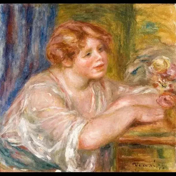 Byst av ung flicka som tittar på blommor - Pierre-Auguste Renoir