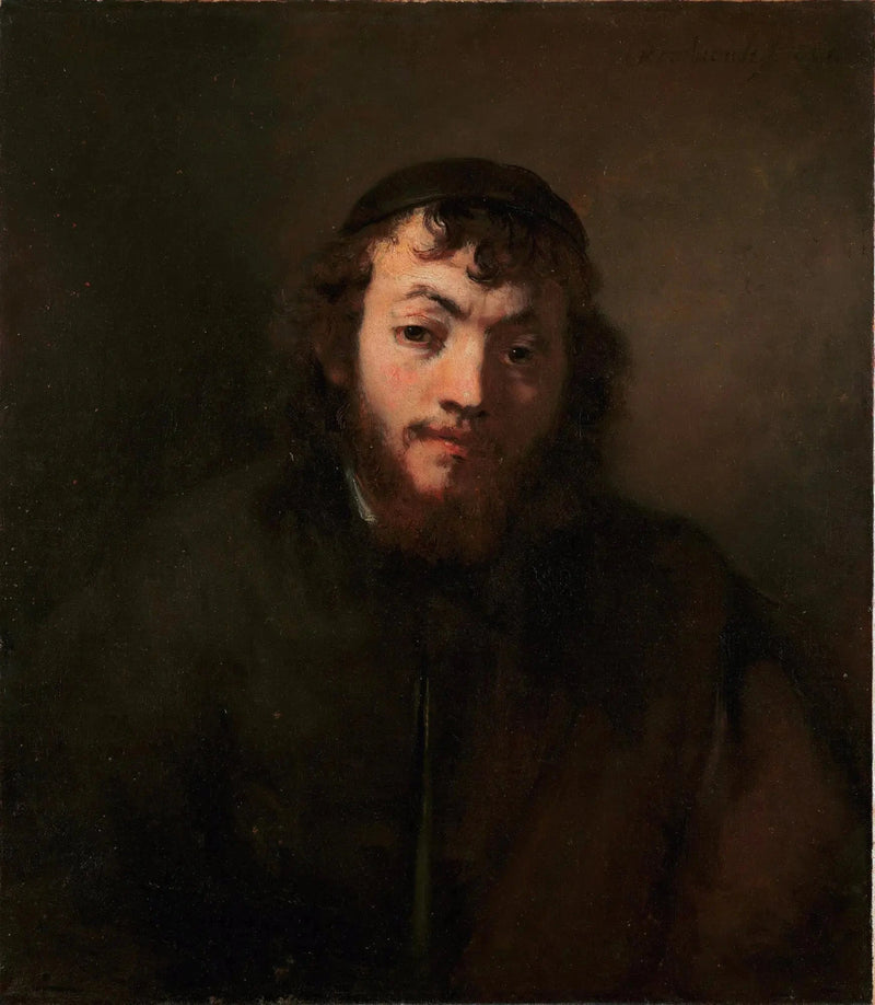 Porträtt av en ung man med skägg och kalott - Rembrandt