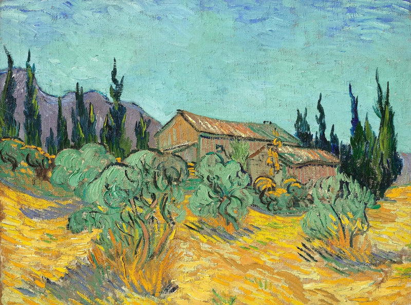 Trähus bland olivträd och cypresser - Vincent van Gogh
